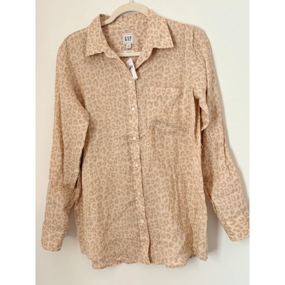 Gap 100% Linen Animal Print Shirt Women's Size Small New Neutral Classic N64 - Picture 1 of 14